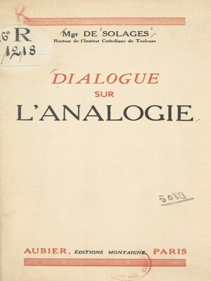 cover image of Dialogue sur l'analogie